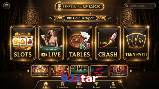 Main screen of 92Star casino page for PK players