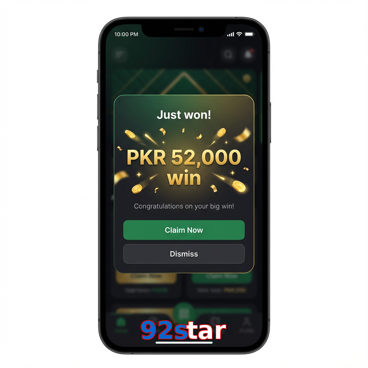 Main screen of 92Star win page for PK players